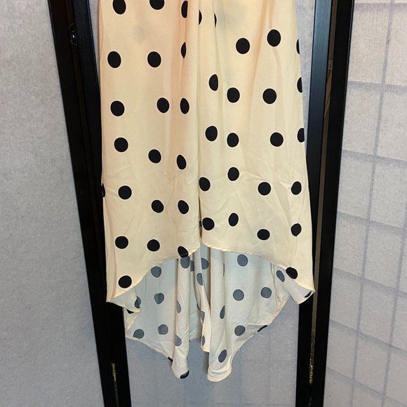 A New Day Crepe Rouched Cinched High Low Dot Dress Cream/Black NWT Short Sleeve - Picture 6 of 11